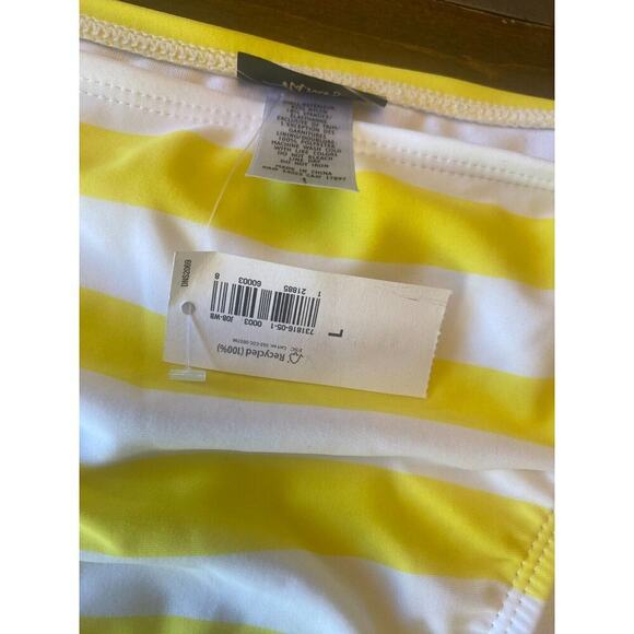 Women's Old Navy Yellow striped bikini bottoms pink tie waist size large new - Picture 3 of 5